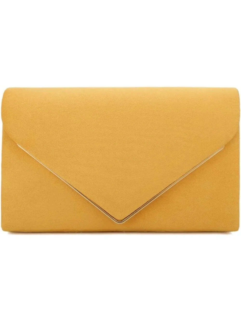👜 Women's Mustard Faux Suede Clutch Bag Elegant Metal Binding Evening Purse